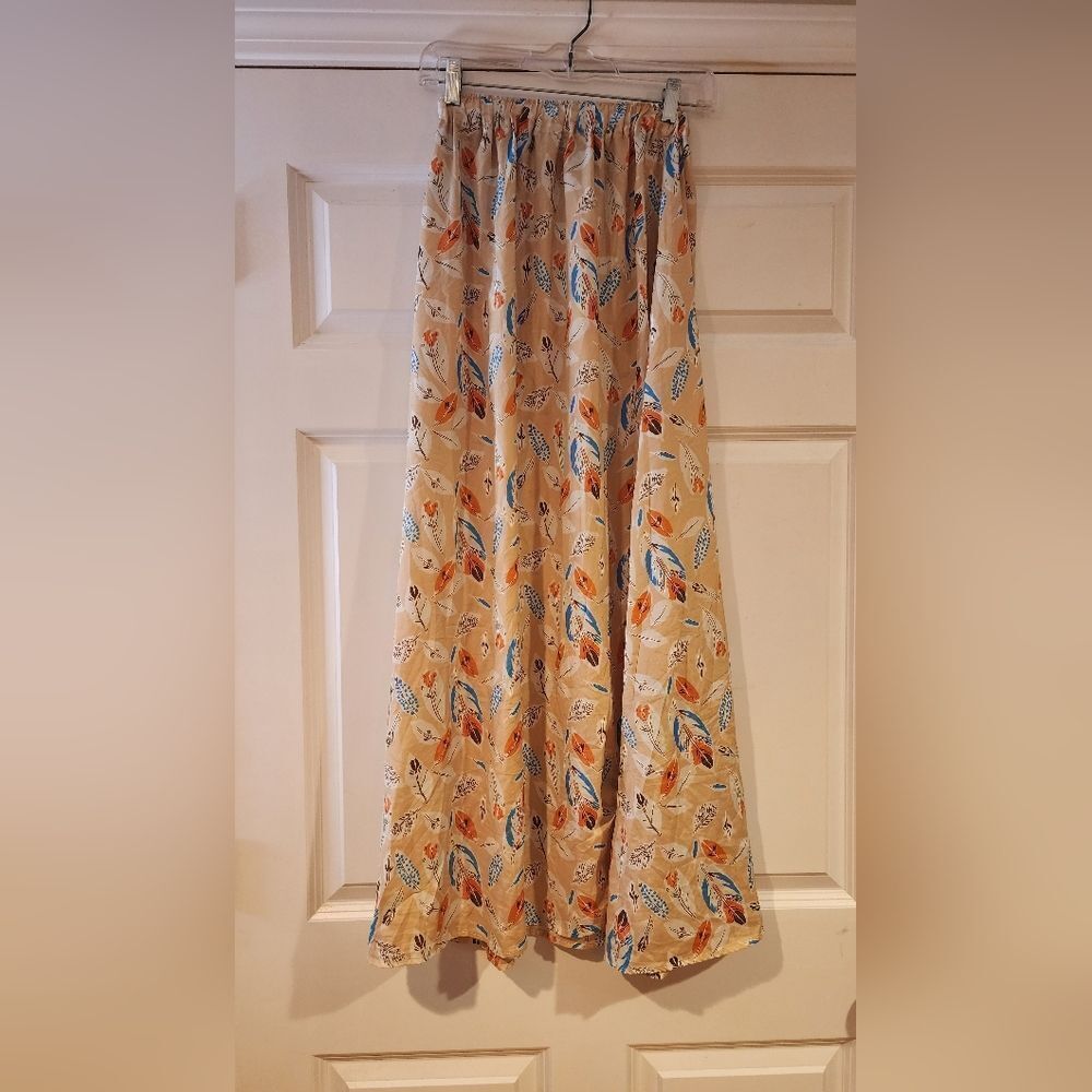 Jack Vanek peach colored leaf print lightweight maxi skirt S